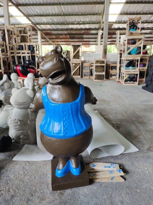 Fibrociment - hippopotame - statue - bleu