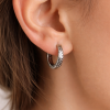 Boucles d’oreilles créoles en argent 925 avec motif texturé effet martelé, style artisanal balinais, portées à l’oreille