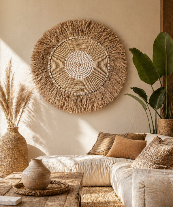 Juju Hat 60cm paille perles en bois coquillages fait main Bali