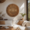 Décoration murale Juju Hat artisanal de Bali, paille, perles et coquillages cauris naturels.