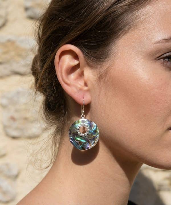 boucles argent 925 nacre paua ou ormeau artisanat balinais