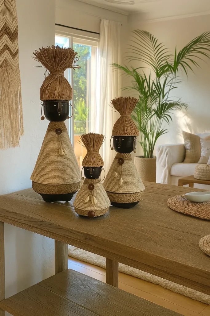 poupée Namji faite main à Bali ornements perles paille artisanat balinais décoration ethnique