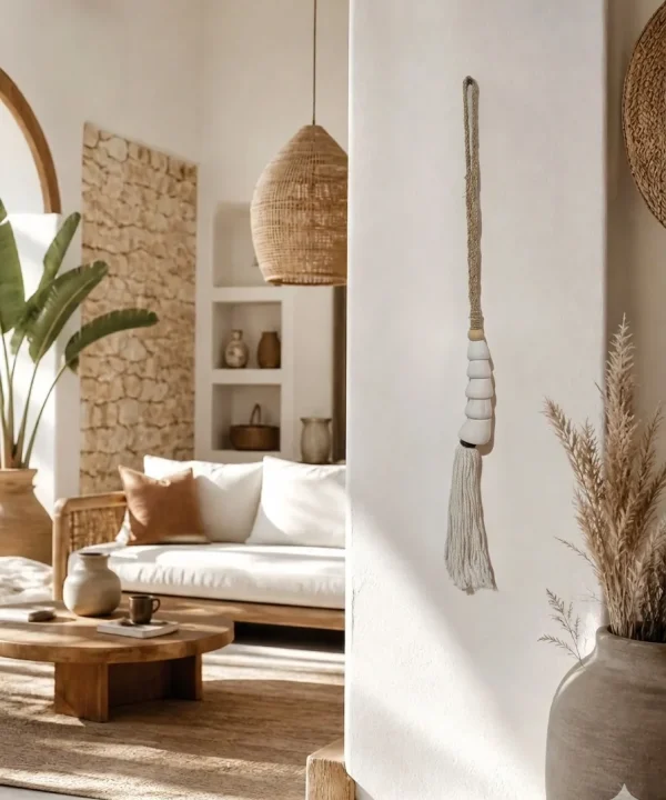 suspension artisanale, laine, coquillages