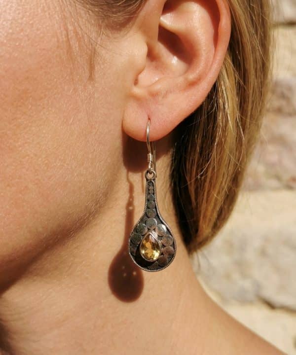 Boucles d’oreilles en argent et pierre, citrine, fait main à Bali