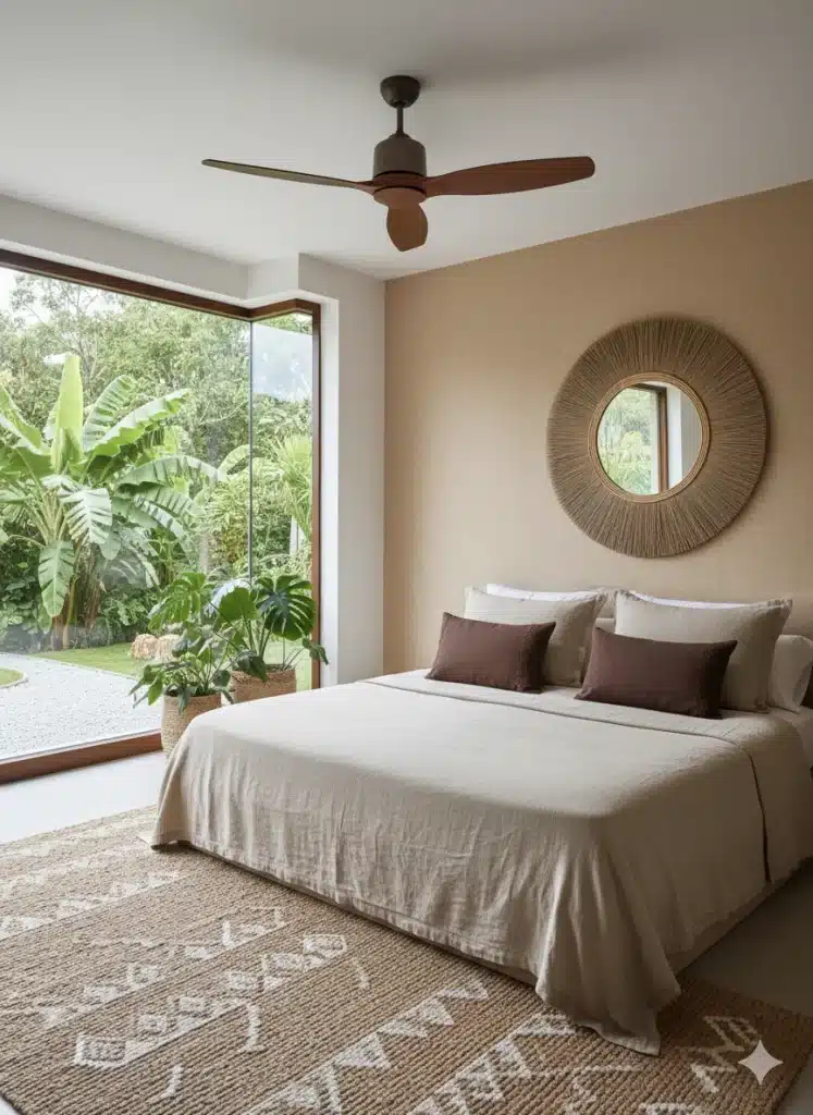 Miroir artisanal balinais reflet lumière naturelle salon