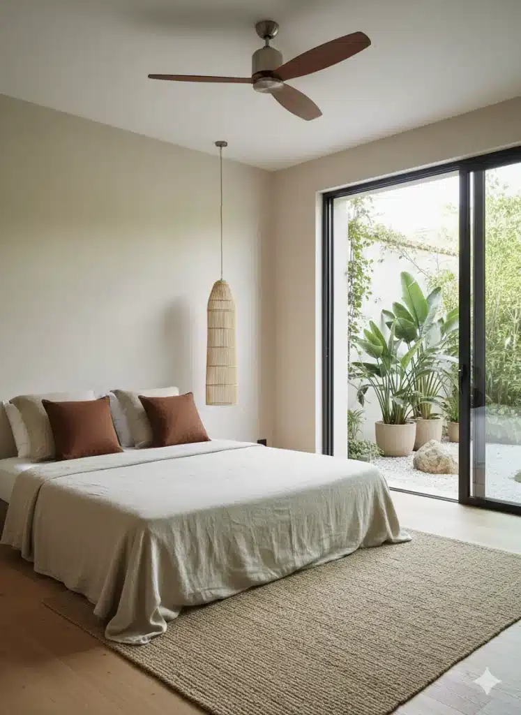 Luminaire fibres naturelles bambou reflets mur chambre