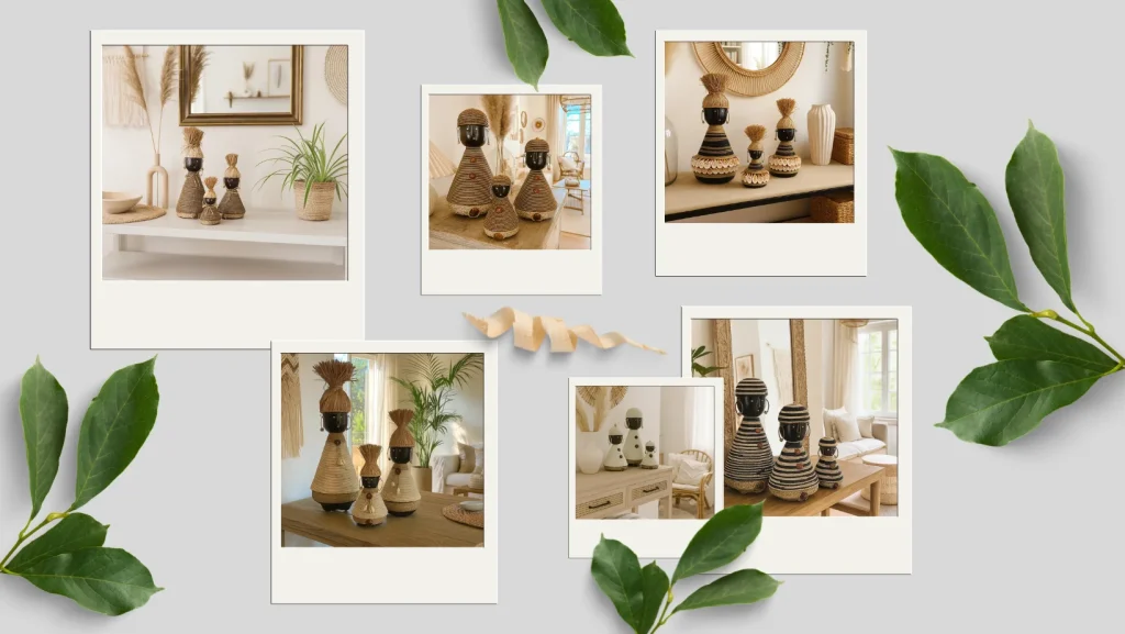 poupée Namji faite main à Bali ornements perles de couleurs paille artisanat balinais décoration ethnique