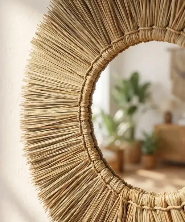 Miroir en paille naturelle 