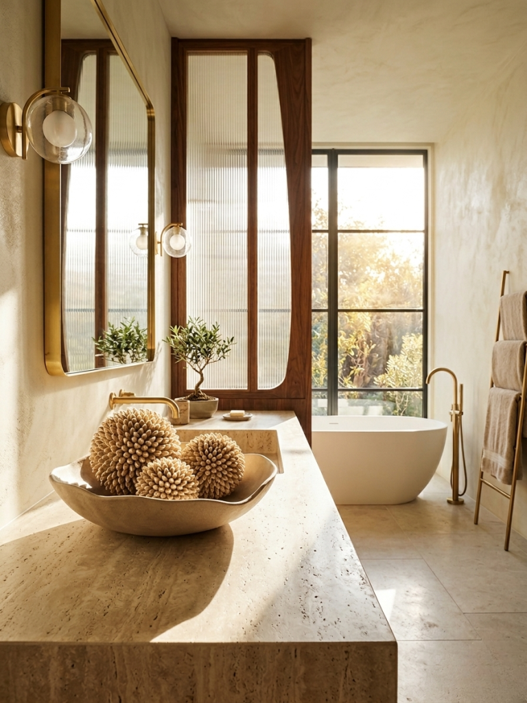 Boules coquillages salle de bain style balinais décoration naturelle