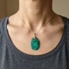 Pendentif malachite unique vert, forme ovale, argent Sterling 925.