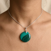 Pendentif malachite unique vert, rond, argent Sterling 925.