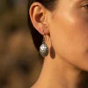Boucles d'oreilles réversibles ovales argent Bali, nacre blanche naturelle artisanales.