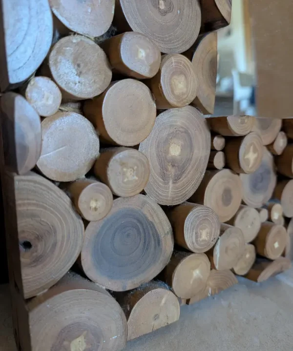 Grand miroir rectangulaire artisanal balinais, cadre mosaïque en teck recyclé.