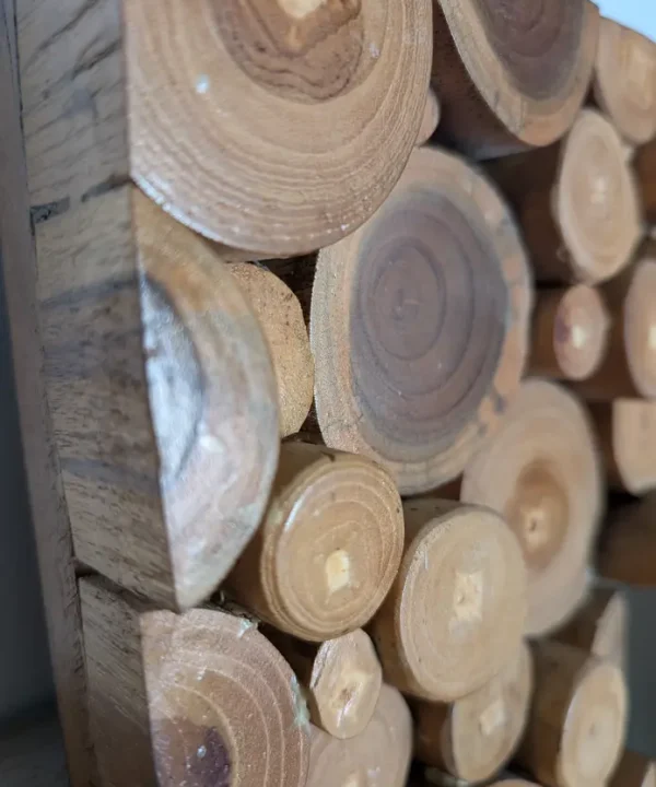 Grand miroir rectangulaire artisanal balinais, cadre mosaïque en teck recyclé.