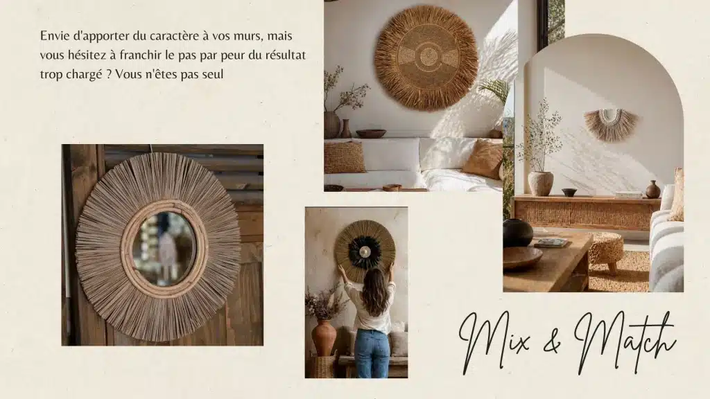 Composition murale mix and match juju hat masque balinais rotin naturel