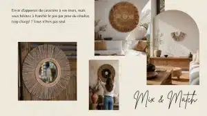 Composition murale mix and match juju hat masque balinais rotin naturel